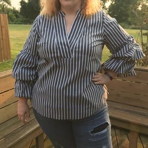 Eloquii Dramatic Puff Sleeve Striped Top Sz 22